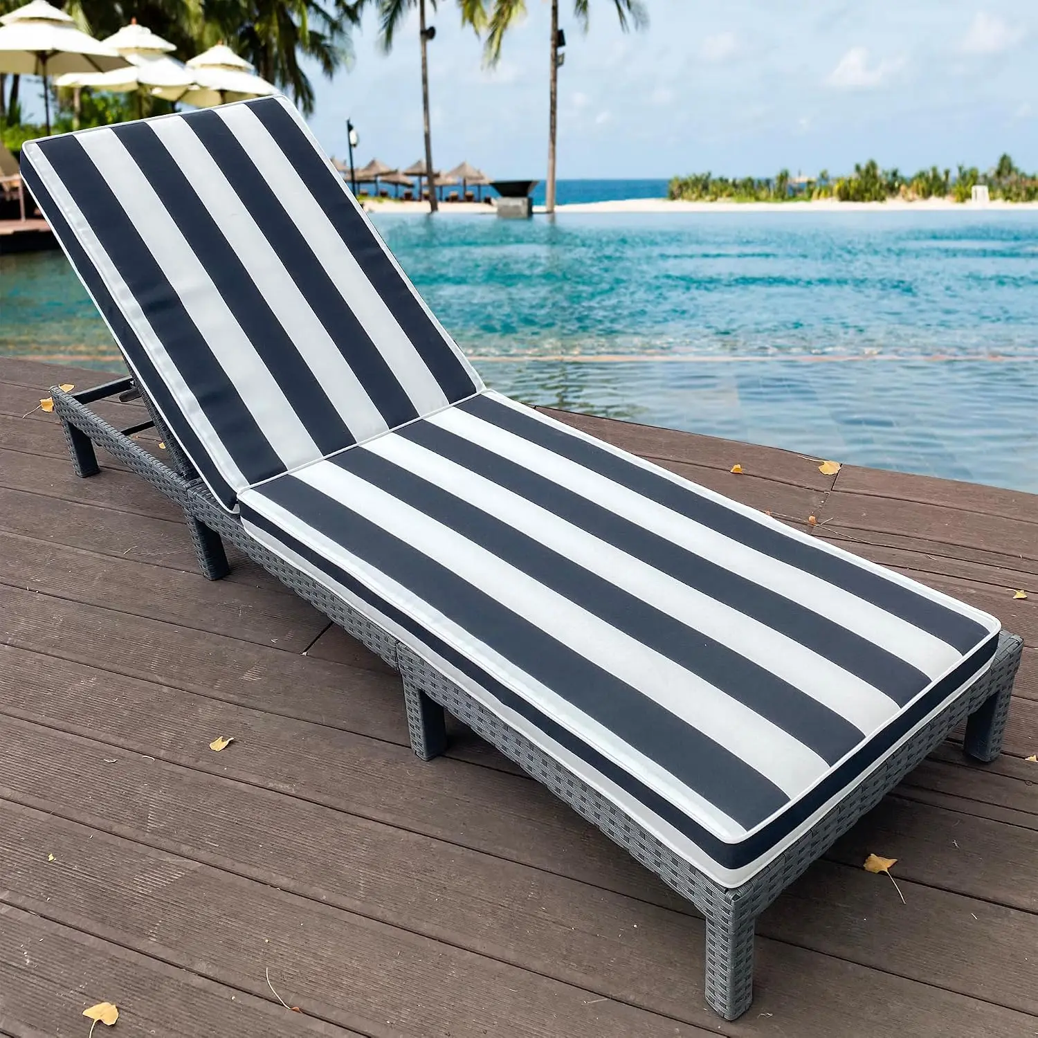 Set Of 2 Outdoor Lounge Chair Cushions Waterproof Patio Chaise Replacement Furniture Seat Pads With High Density Foam Ties For Backyard Porch Deck Black White Stripes