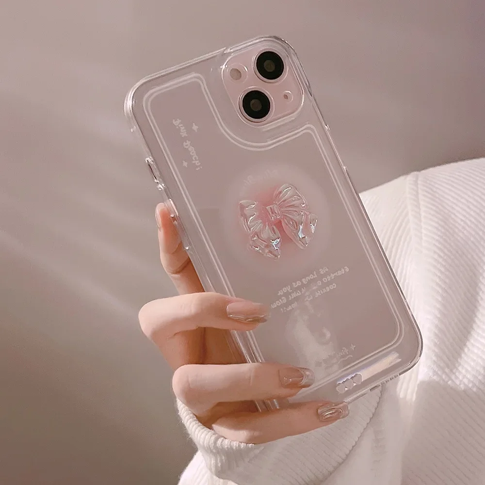 Bowknot Transparent Phone Shell for iPhone 15 Pro Max 13 Pro 14 12 11 Lens Protection Shockproof Screen Protectors Casing