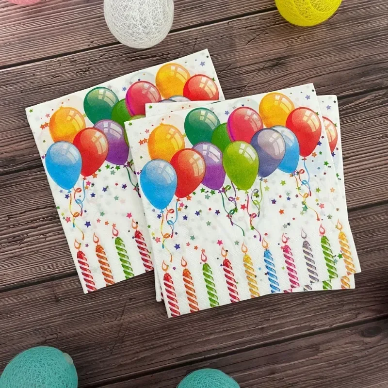 20Pcs 2Ply 33cm Birthday Napkins Colorful Balloons Candles Disposable Paper Napkins for Party Table Decor