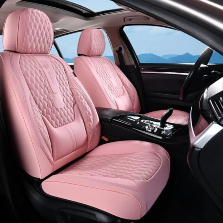 

Front Seat Car Seat Covers with Lumbar Support Waterproof Leather-Style Protector for Most Cars Pink Universal Fit