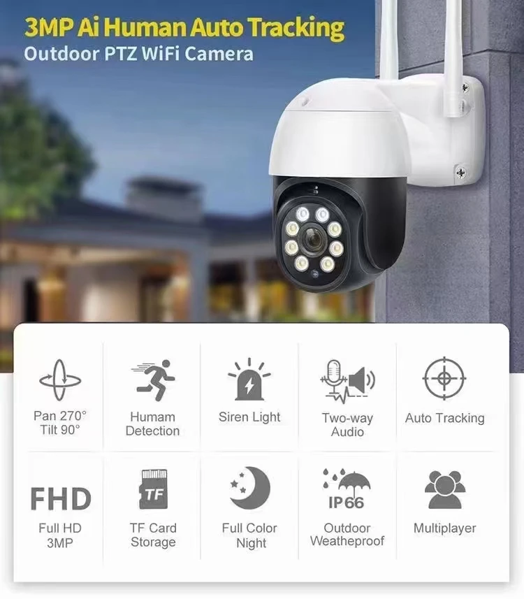 3MP 1296P Carecam APP Full Color  Wireless PTZ IP Dome Camera AI Humanoid Detection Home Security CCTV Intercom Baby Monitor