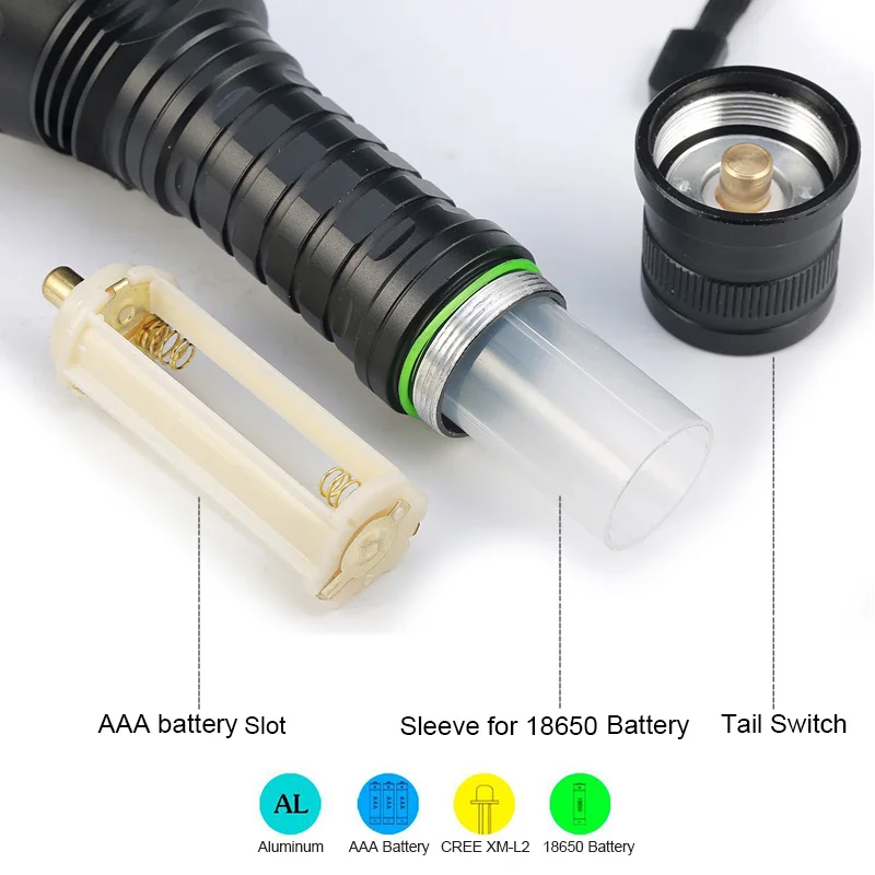 ZK30 LED Flashlight Tactical C8 L2 Cold Natural White Light Rechargeable 18650 Battery Camp bright Lamp Torch Lanterna