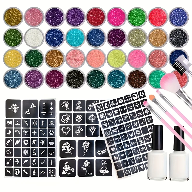 Set de 7 Tatuajes Temporales con Purpurina, Duraderos, Aptos para Cara, Cuerpo, Brazo, Cuello, Maquillaje Artístico, Bai