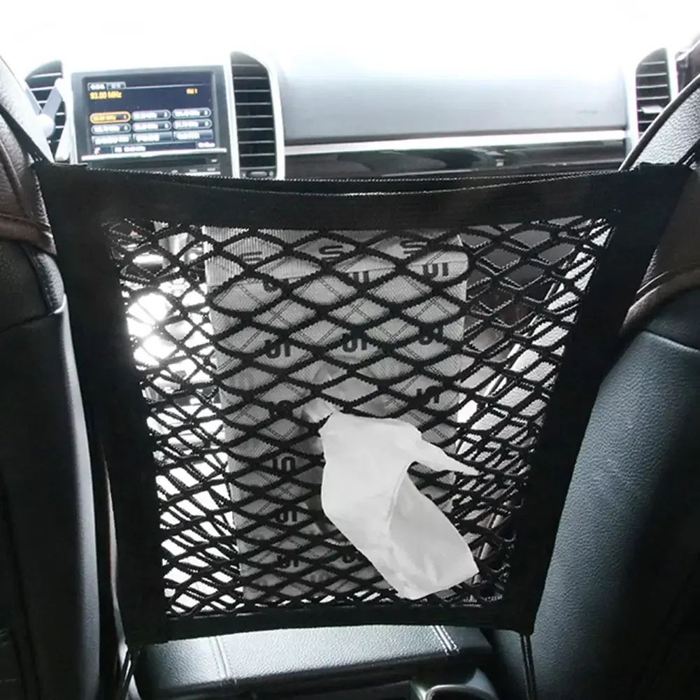 Car Elastic Storage Net Bag Between Seats Auto Interior Organizer Car Divider Pet Barrier Universal Stretchable 3 Layer Mesh Bag