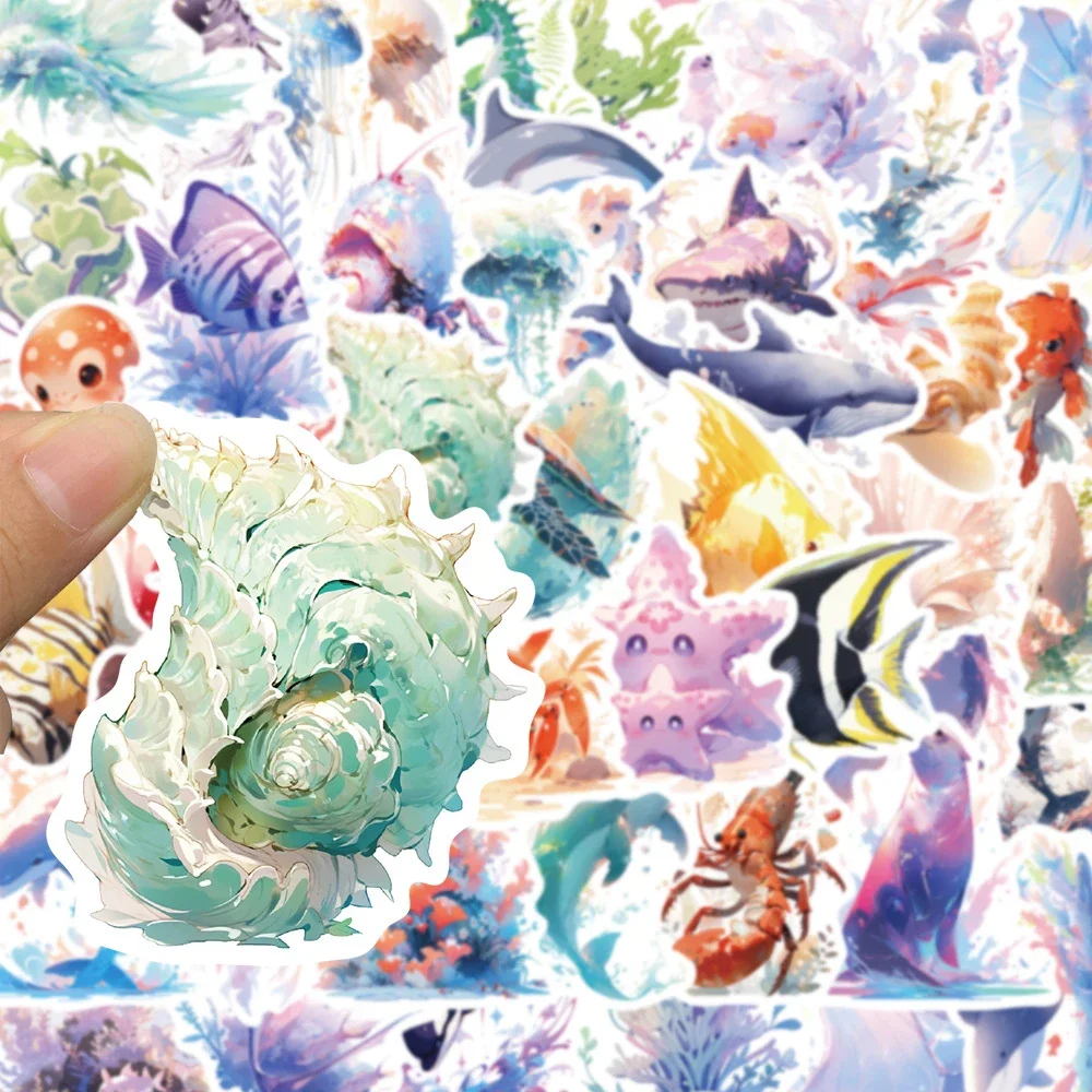 10/50pcs Cute Sea Animal Cartoon Aesthetic Stickers Marine Life Ocean Decals Fridge Laptop Phone Diary Decoration Sticker