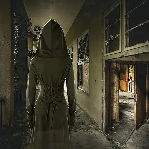 أزياء عصر النهضة النسائية، أزياء الهالوين للنساء في العصور الوسطى، زي بقلنسوة عتيق، فستان بلوفر عالي ومنخفض