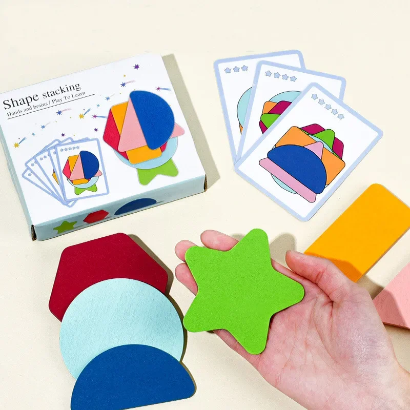 Children Puzzle Wooden 3D Jigsaw Game Tangram Stick Geometric Ring Shape Matching Kids Early Educational Toys
