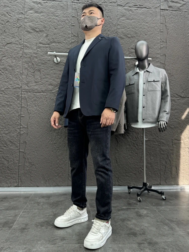 

Svip Thousand Level Full Prure Adhesive Tee-Dimensional Men's Busin Casual Suit Stand Fit Youth Long Sve Two Bu...