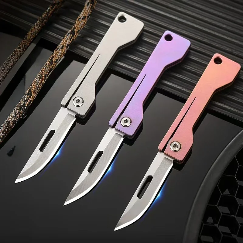 Titanium Alloy Mini Folding Knife for Outdoor Camping EDC Portable Unboxing Sharp Knife with High Hardness D2 Blade