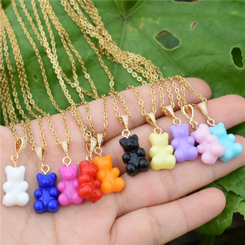 Stainless Steel Chain Handmade Candy Cute Judy Cartoon Bear Charm Necklace for Women Girl Daily Jewelry Party Gifts