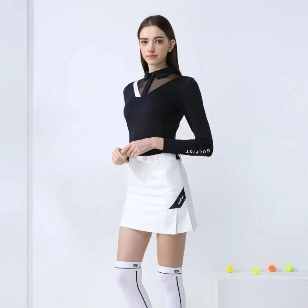 Golfist Golf  Elastic Long Sleeve Shirt Blouse Women Mesh V-neck Golf T-shirt Lady Golf  Pencil Skort Tennis Clothing