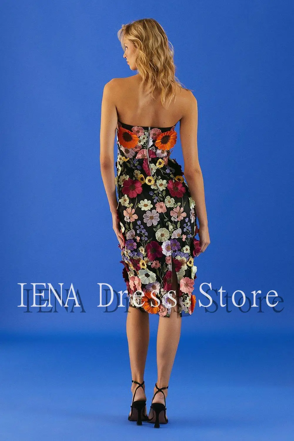 IENA-vestido de novia con flores en 3D, traje negro bordado a mano, Floral, botánico, para fiesta de noche, romántico, 14673, 2023