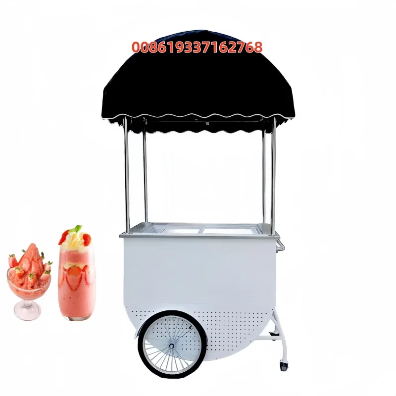 Convenient Professional Mobile Gelato Ice Cream Sales Cart with Sunsh for Fast Food Dessert Display Sales