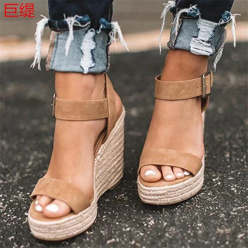 Summer Platform Sandals Women Peep Toe High Wedges Heel Ankle Buckles Sandalia Espadrilles Female Sandals Shoes