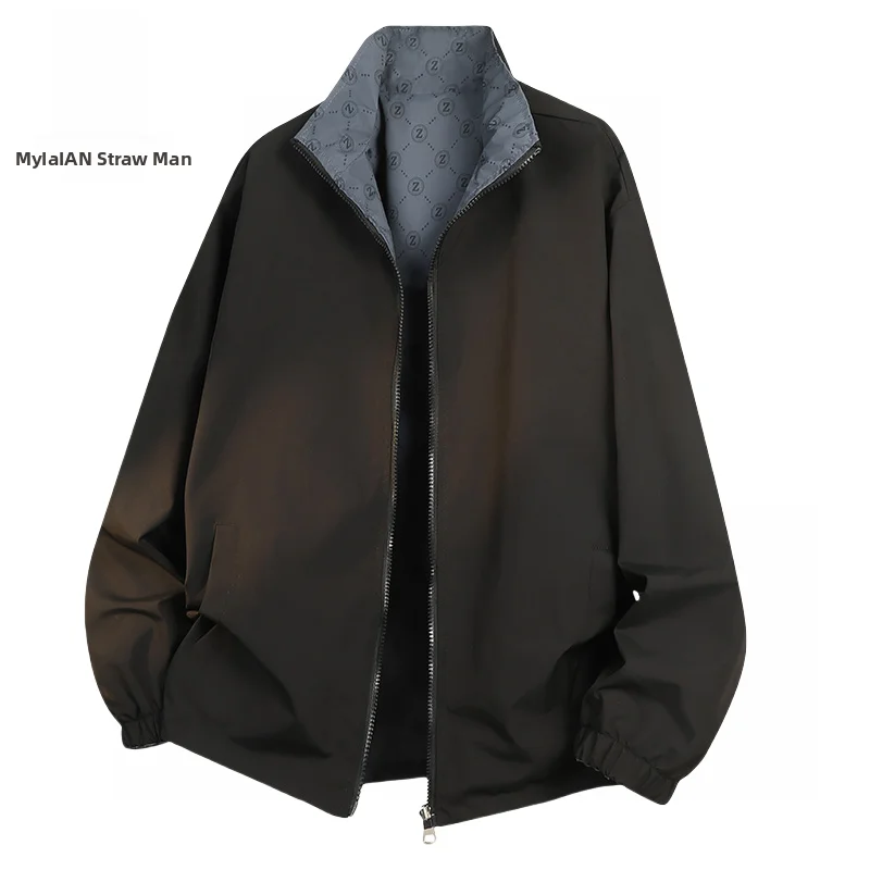 

Loose Fit Double-Sided Wear Printed Jaet Men's Spring New Trendy Brand Stand Collar Casual Sle Polyester Fiber