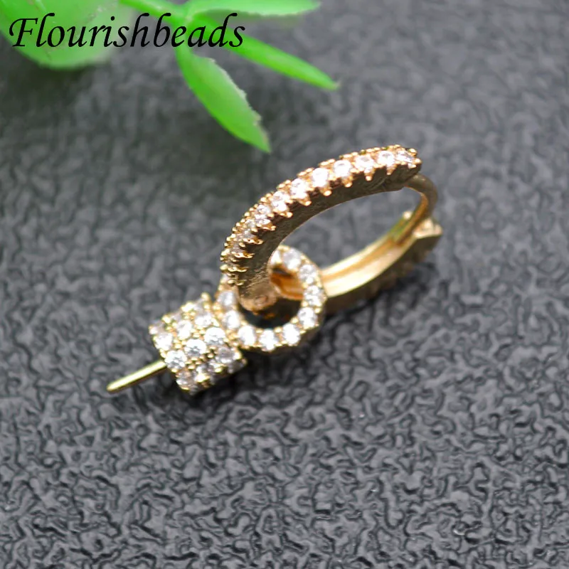 Paved Rhinestone Earring Connector with Pin Fit Beads DIY Earrings Luxury Jewelry Making Components