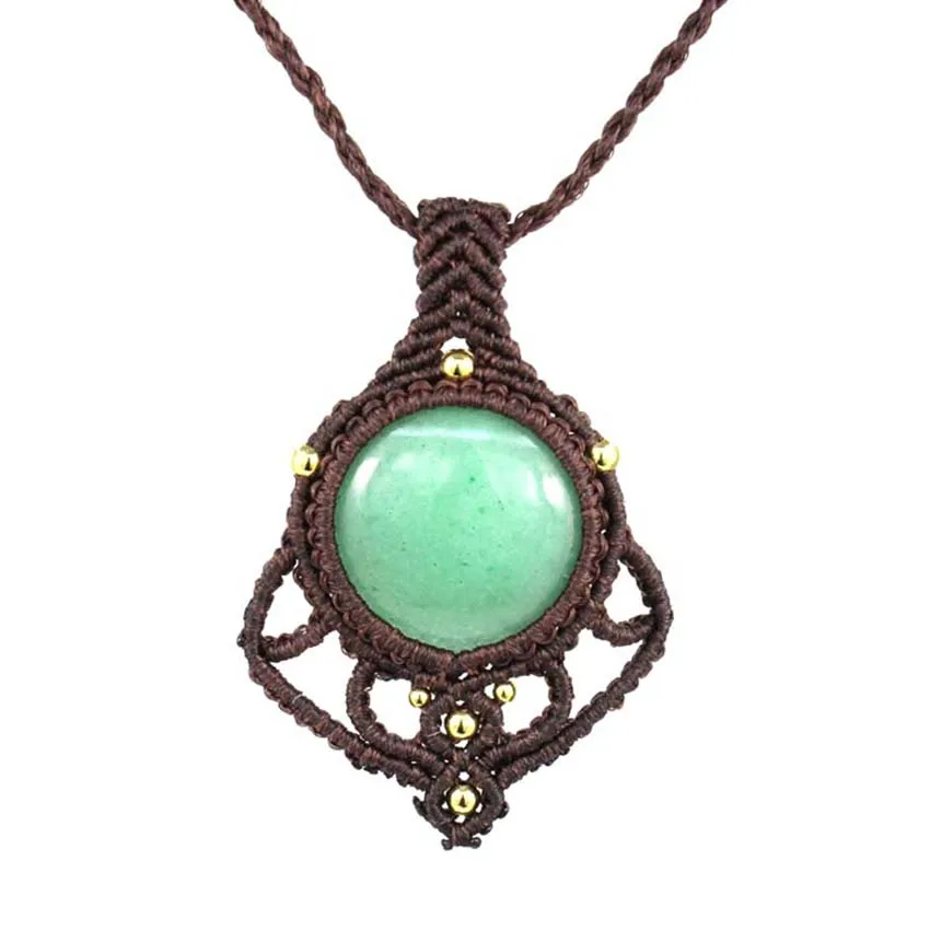 Natural Green Aventurine Stone Braided Macrame Pendant Necklace For Women Handmade Thread Rope Wrapped Weave Chain Man Jewelry