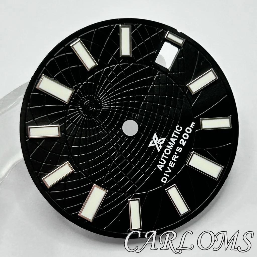 TOP 28.5mm NH35 NH35A 4R35 Silver Blue Black Green Lake Blue Sterile Luminous Watch Dial At 3 And 3.8 O'clock Crown