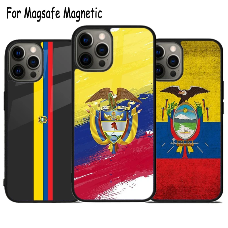 

Ecuador Flag Wireless Charge Magsafe Phone Case For iPhone 15 16 14 13 11 12 Pro Max Plus Magnetic Bumper Cover