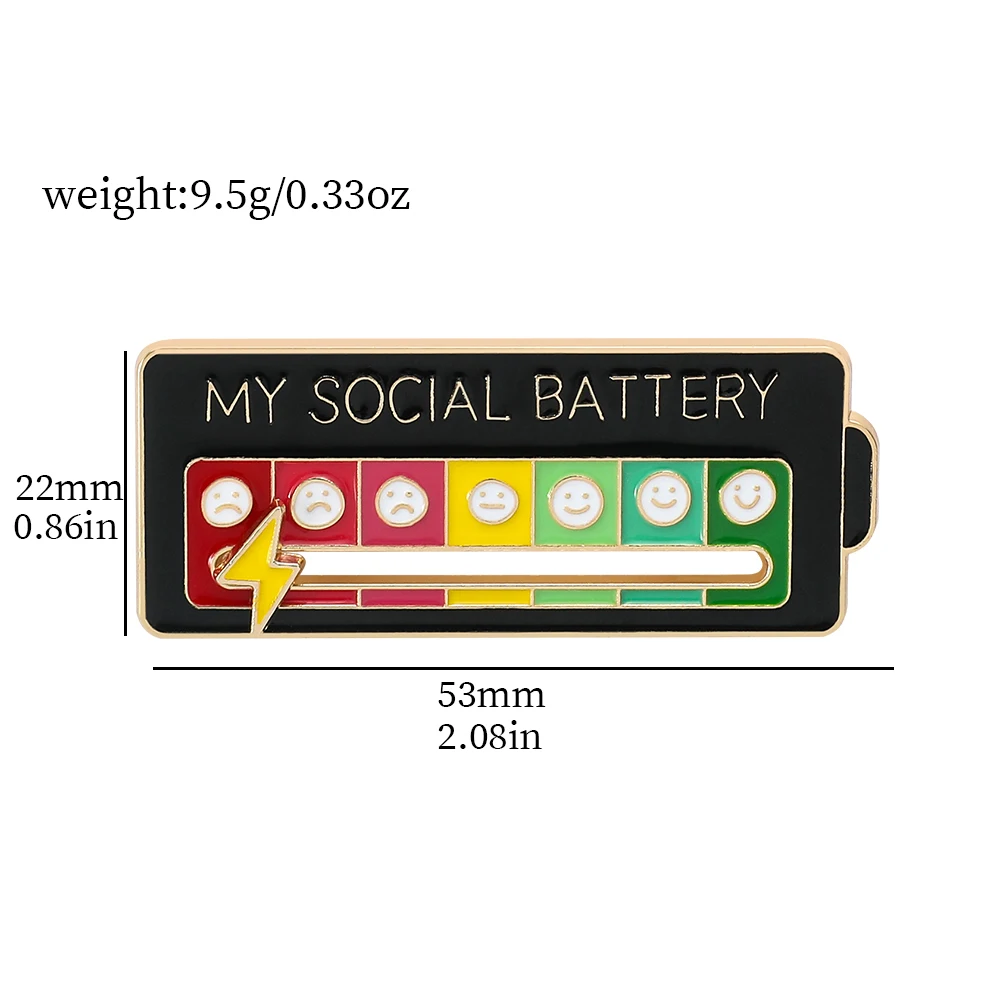 Trend MY SOCIAL BATTERY Brooch Slidable Lightning Logo Smile Metal Badge Enamel Pin Jacket Jeans Lapel Pin Jewelry Accessories