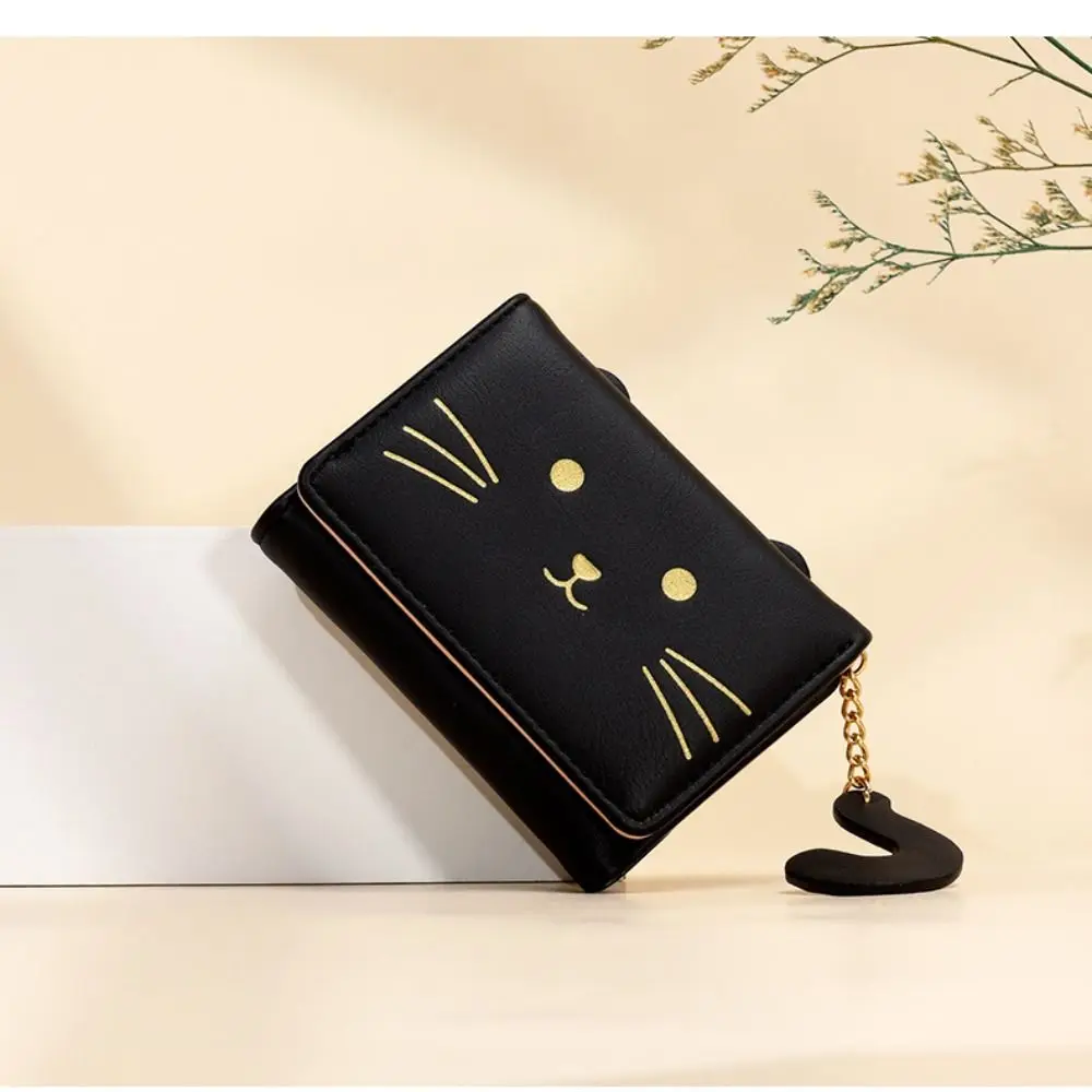 Portable Cartoon Wallet Cat Shape Mini ID Card Holder Kawaii PU Leather Money Bag