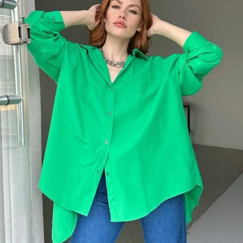 

Spring Casual Loose Shirt Fashion Women Autumn Solid Street Loose Shirt Long Sleeve Slit Top Women Clothing Blusas 30444