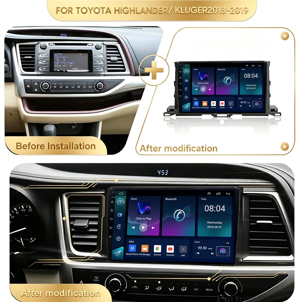Cortex-A76 Octa-Core Android 16 Car Radio For Toyota Highlander 2014 - 2019 Stereo Head Unit Multimedia Player Touch Screen Wifi