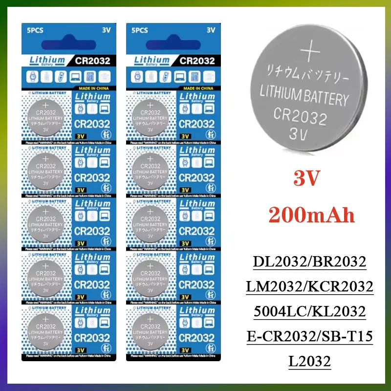 

CR2032 DL2032 ECR2032 Button Battery Lithium Battery 3V 200mAh Suitable for Calculator Toys Watch Key Remote Control