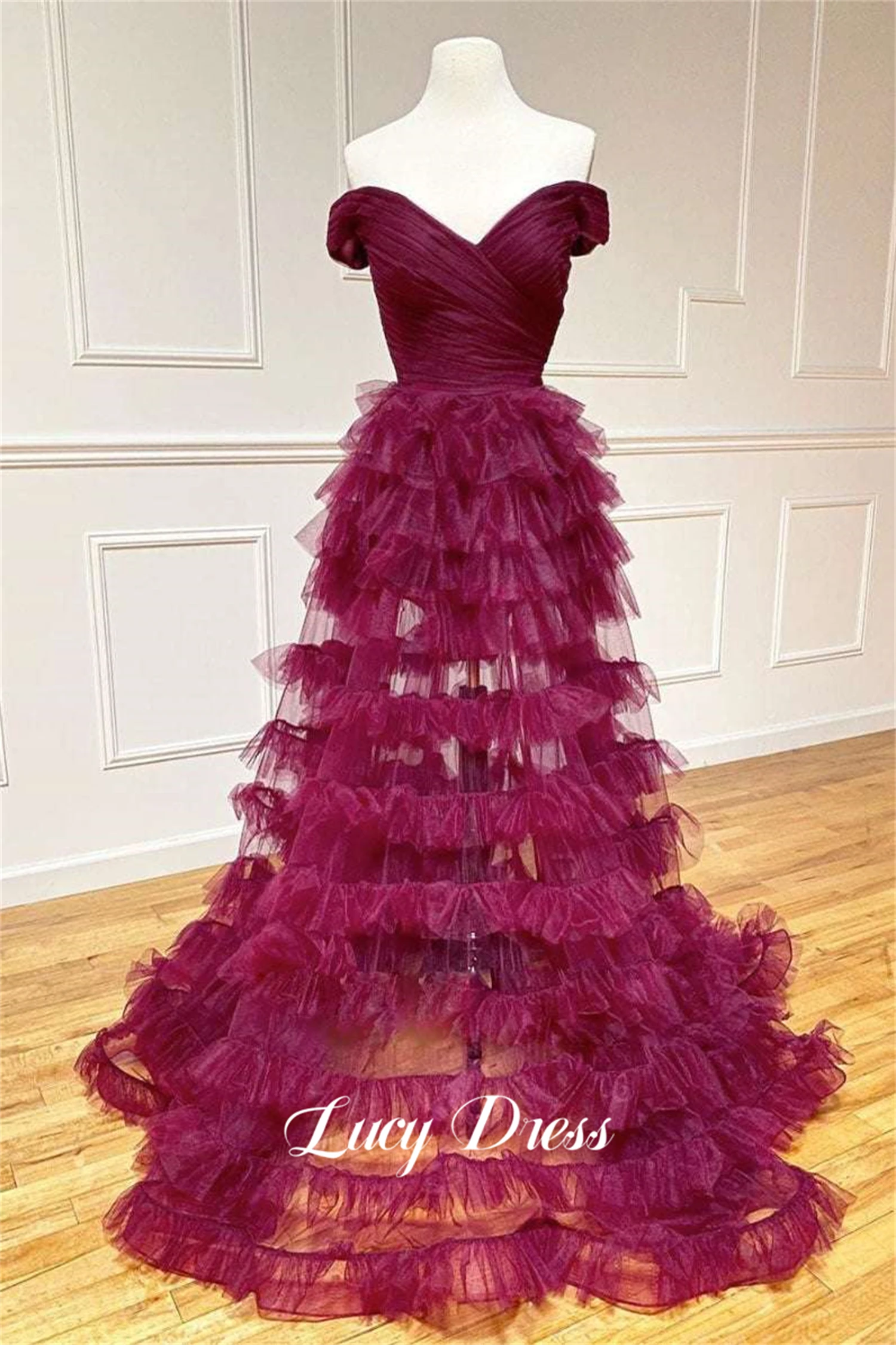 

Lucy Sweetheart Claret Wedding Party Dress Ball Gown Mesh Layering Luxurious Women's Evening Dresses for Formal Occasions