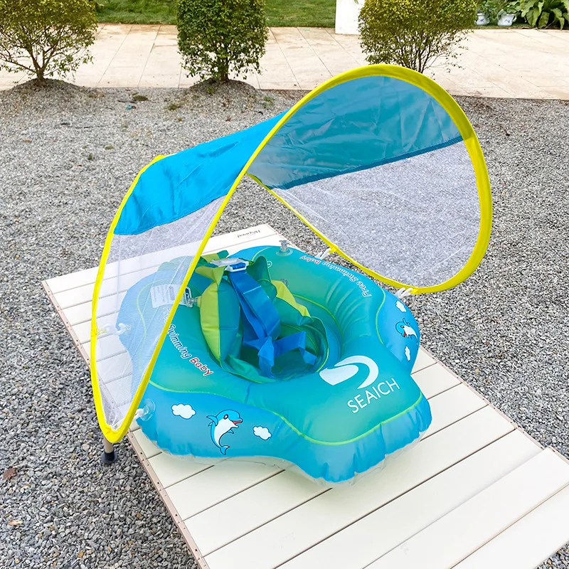 Sunscreen Awning Baby Swimming Ring Children Swimming Ring Newborn Double Air Bag Anti-rollover  Baby Swimming Float