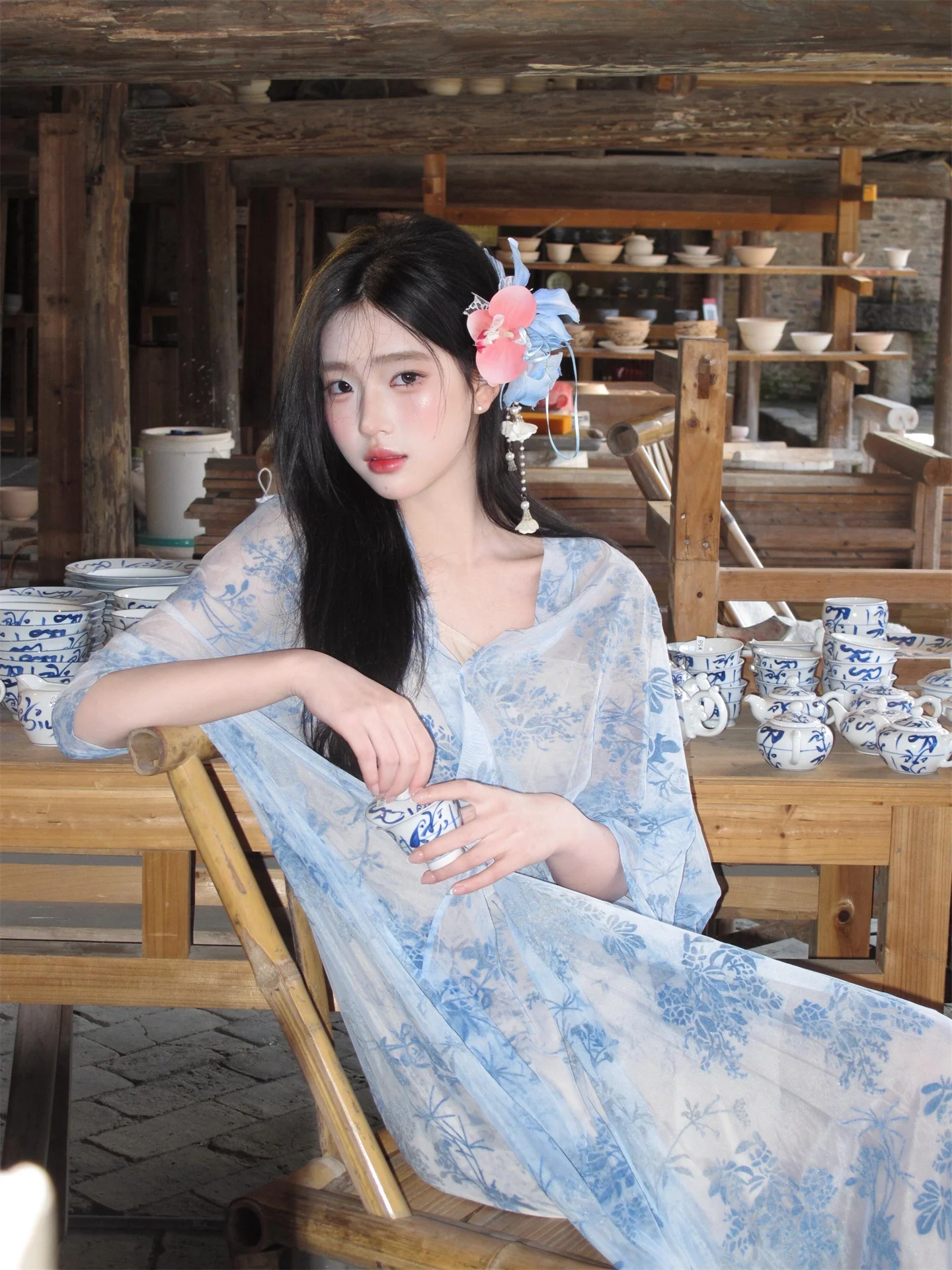 新しい青いドレス中国風ポートレート写真撮影衣装スタジオ禅スタ - Photography Zen のレビューと価格