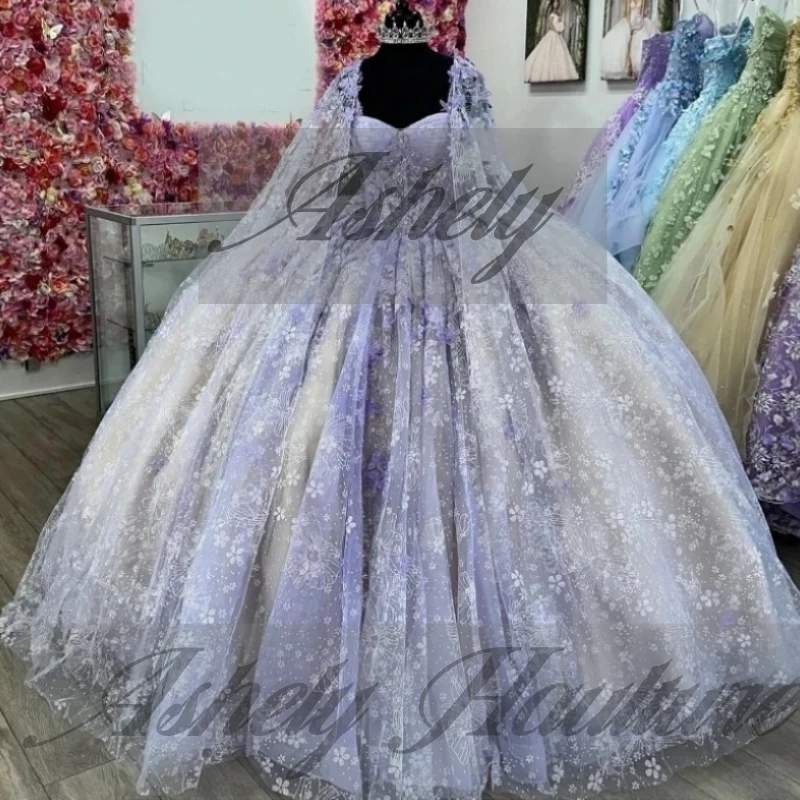 Imagem real lavanda 15 vestido quinceanera com capa borboleta ruched vestido de baile baile festa de aniversário pageant personalizado