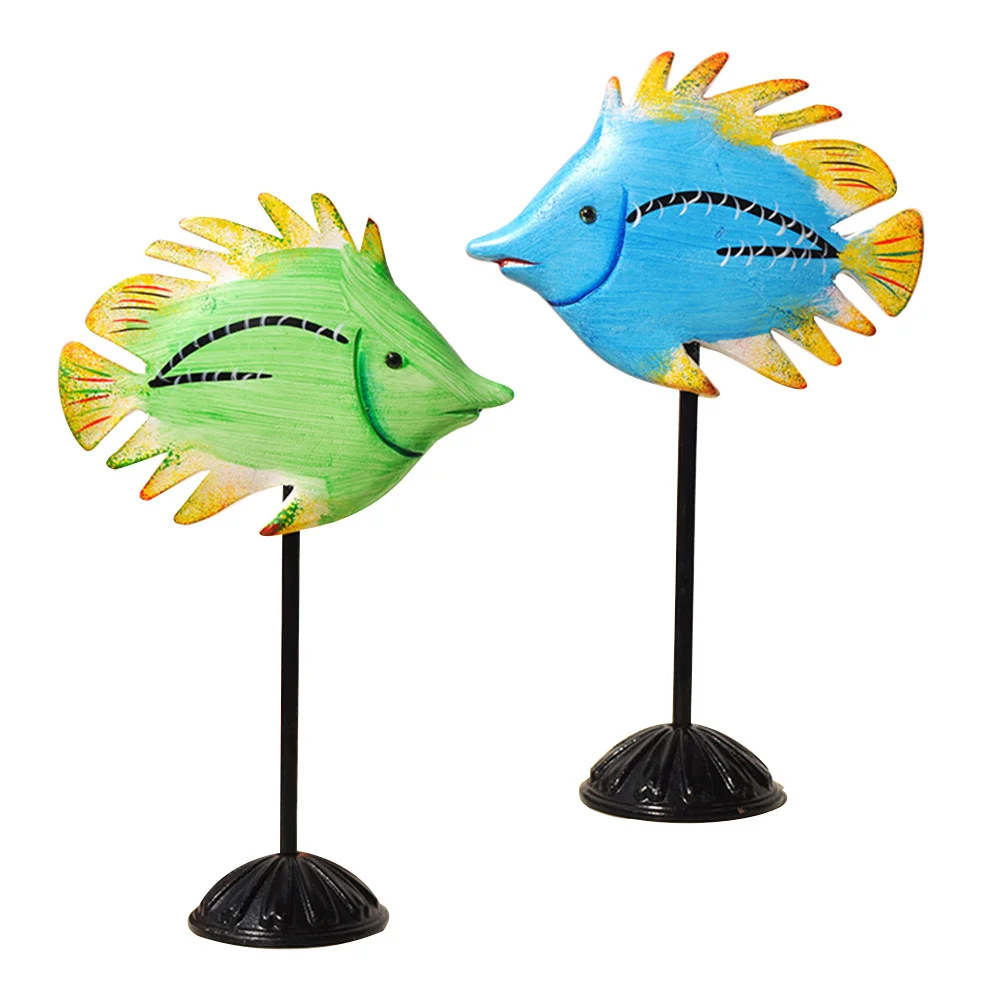 

2Pcs Wooden Animal Ornaments Tropical Fish Crafts Home Decor Office Desktop Art Decoration Desktop Ornaments