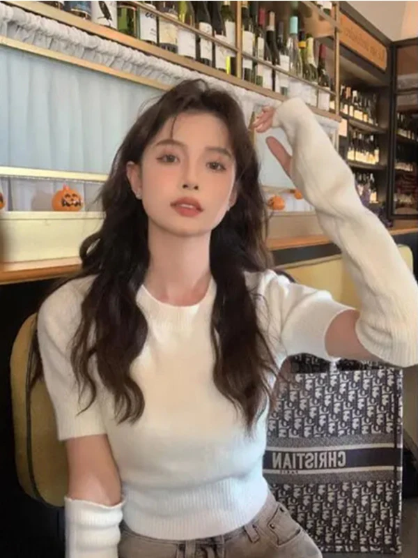 

Warm White ort Knitted Sweater for Women Inner Wear Base Layer with Detachable Sves Faionable Commute Sle Autumn Win...