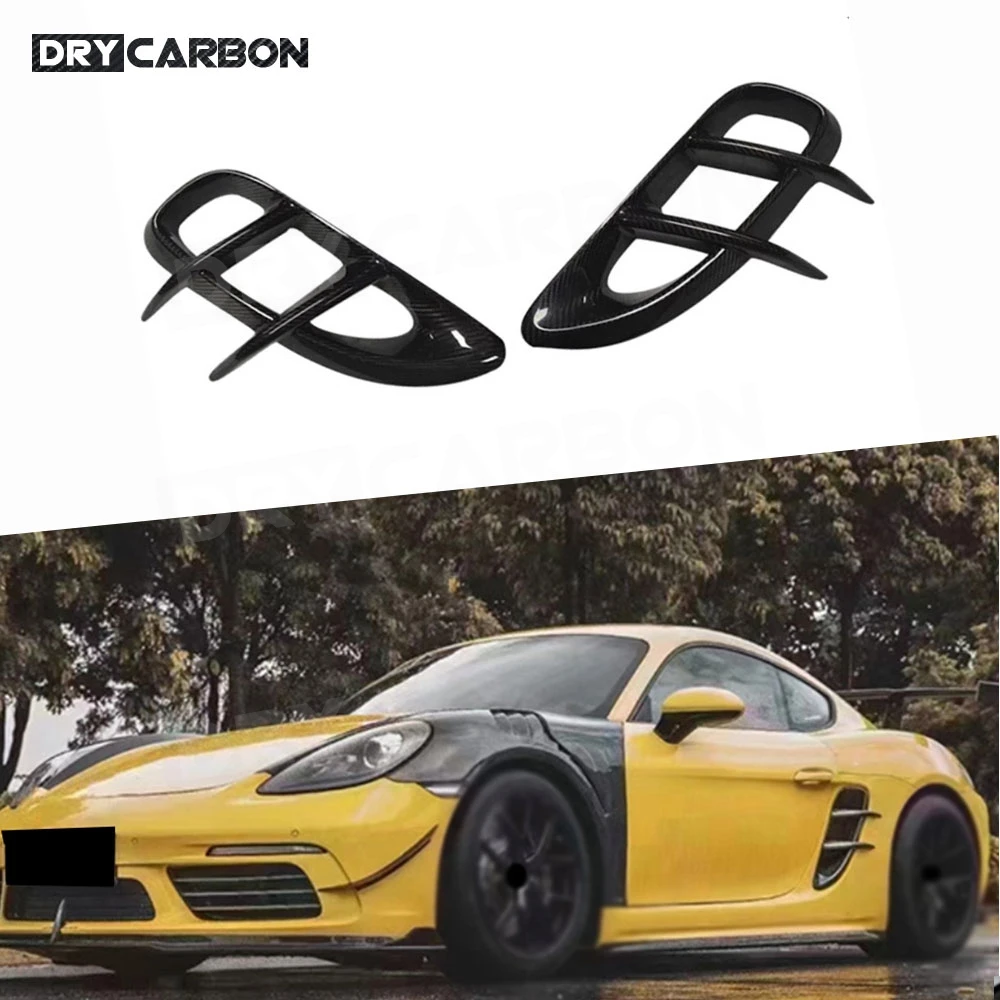 

Carbon Fiber Side Fender Intakes Air Vents Trim Cover Caps Splitters Spoiler FRP for Porsche 718 Cayman Boxster Coupe 2016-2020