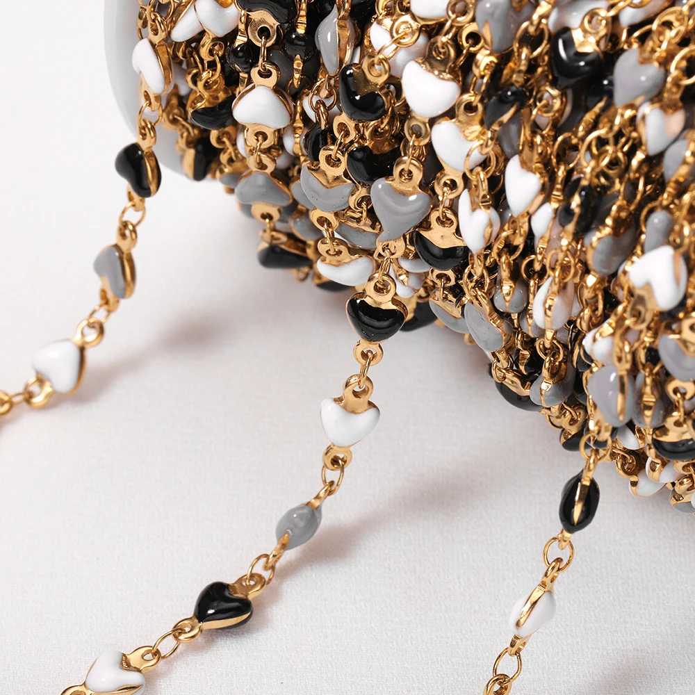 1Meter Stainless Steel Enamel Love Heart Beads Chains For Necklace Bracelet Jewelry Making DIY Accessories