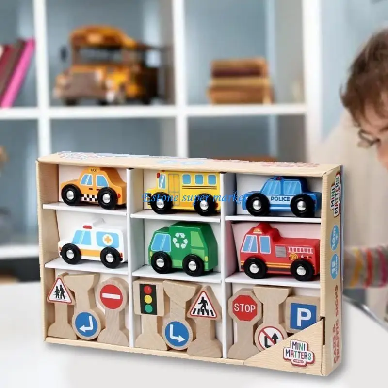 090b Buntes Fahrzeugspielzeugmodell und Verkehrszeichen für Boy Girls Street Stall Pedlar Easy Assemble für Kinder Baby
