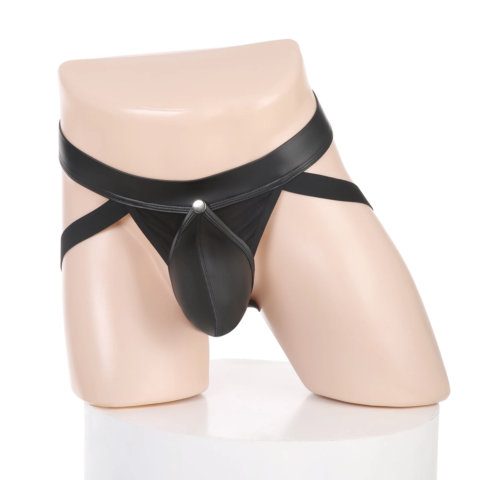 Faux Leather Sexy Men Underwear Jockstrap Thong Underpants Man Anal Jock Strap Penis Pouch Hole Erotic Buckle Panties view 5