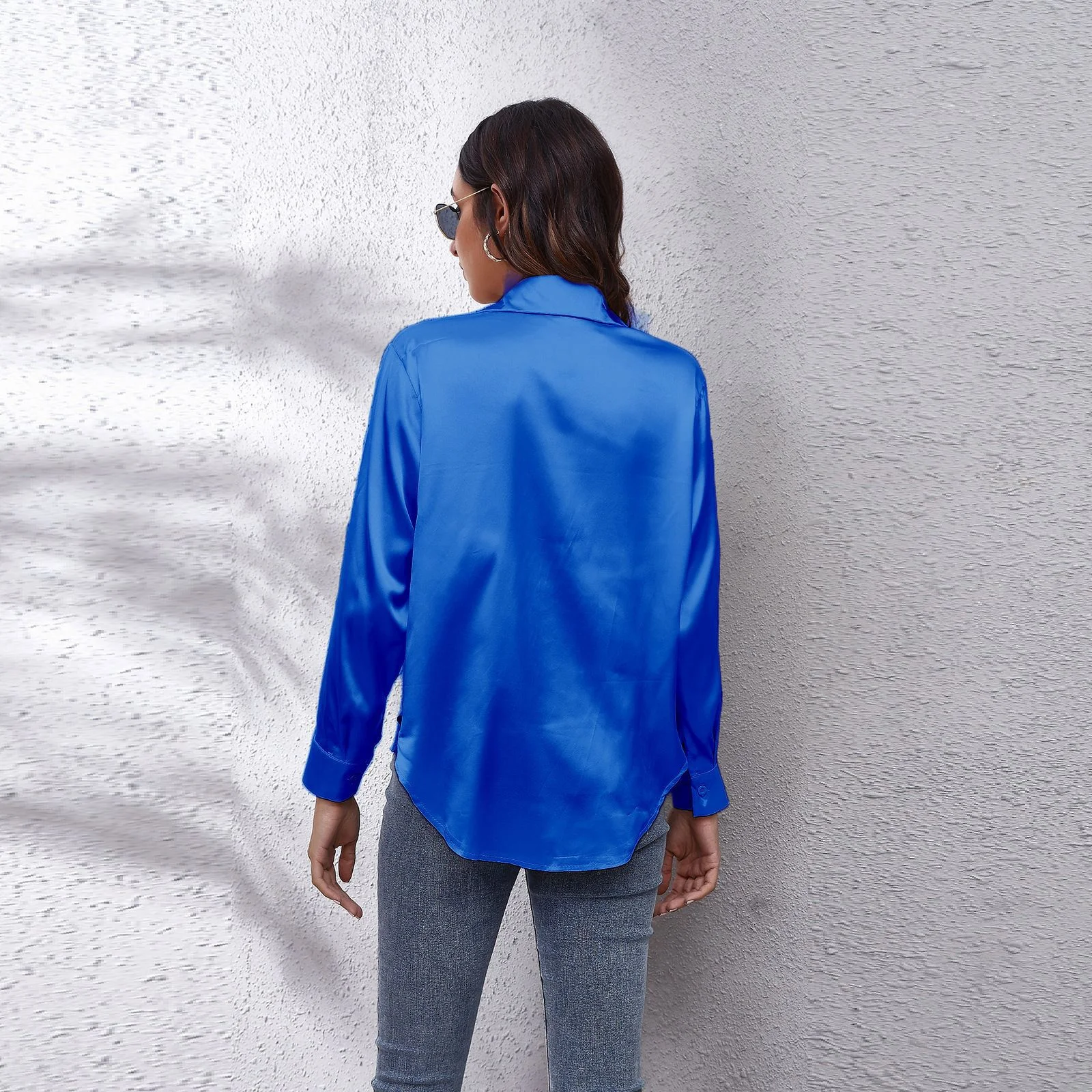 Spring Shirt Satin Fashion Casual Loose Button Shirt Women\'s Long Sleeve Shirt Imitation Silk