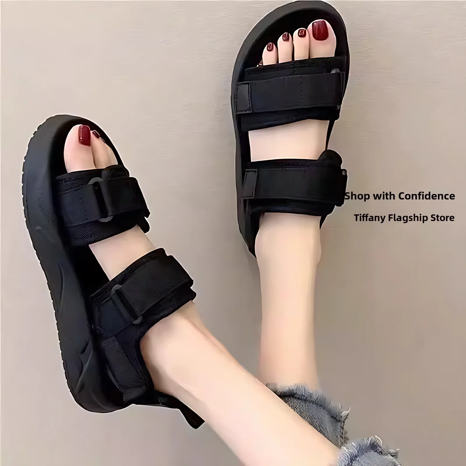 

Sporty Casual Flat Bottom Thick Heel Women's Sandals Summer 2026 Fashionable Versatile Soft EVA Slip-On Shoes
