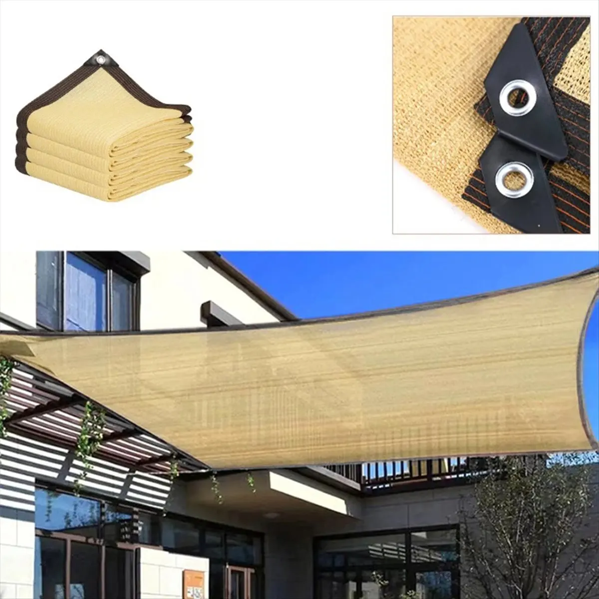 UV Protection Beige Shade Net Garden Balcony Plant Shed Shade Sail Outdoor Swimming Pool Awning Cover Camping Canopy,C-A14I