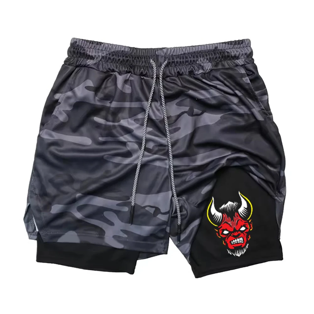 

2024 Camo Double-deck Men's Workout Running 2 In 1 Sport Short Pants Jogging Shorts Printed GYM Casual Sports Summer Shorts New