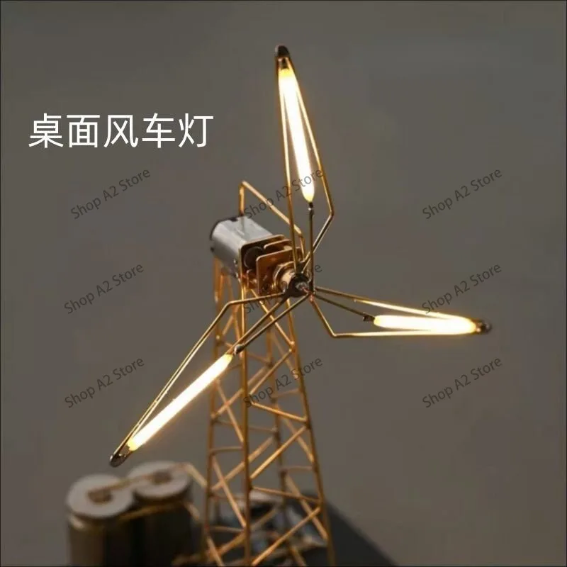 Wind car light DIY industrial wind table top rotatable tower creative light drawing table ornament view 2