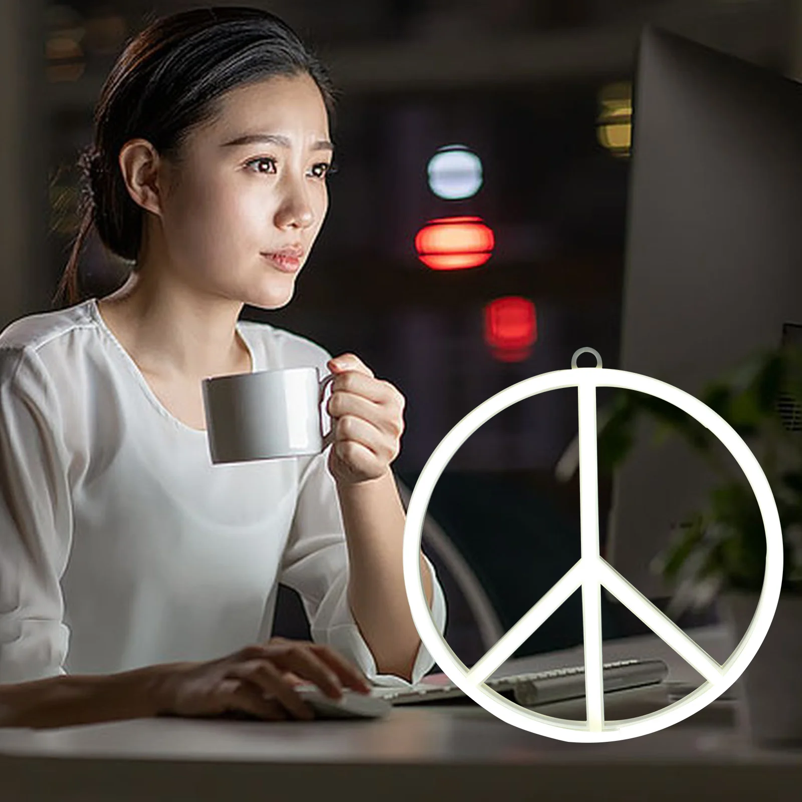 Lámpara de neón con letrero de paz, luz Led de modelado para dormitorio, luz nocturna decorativa, atmósfera interior, luces de neón luminosas de escritorio