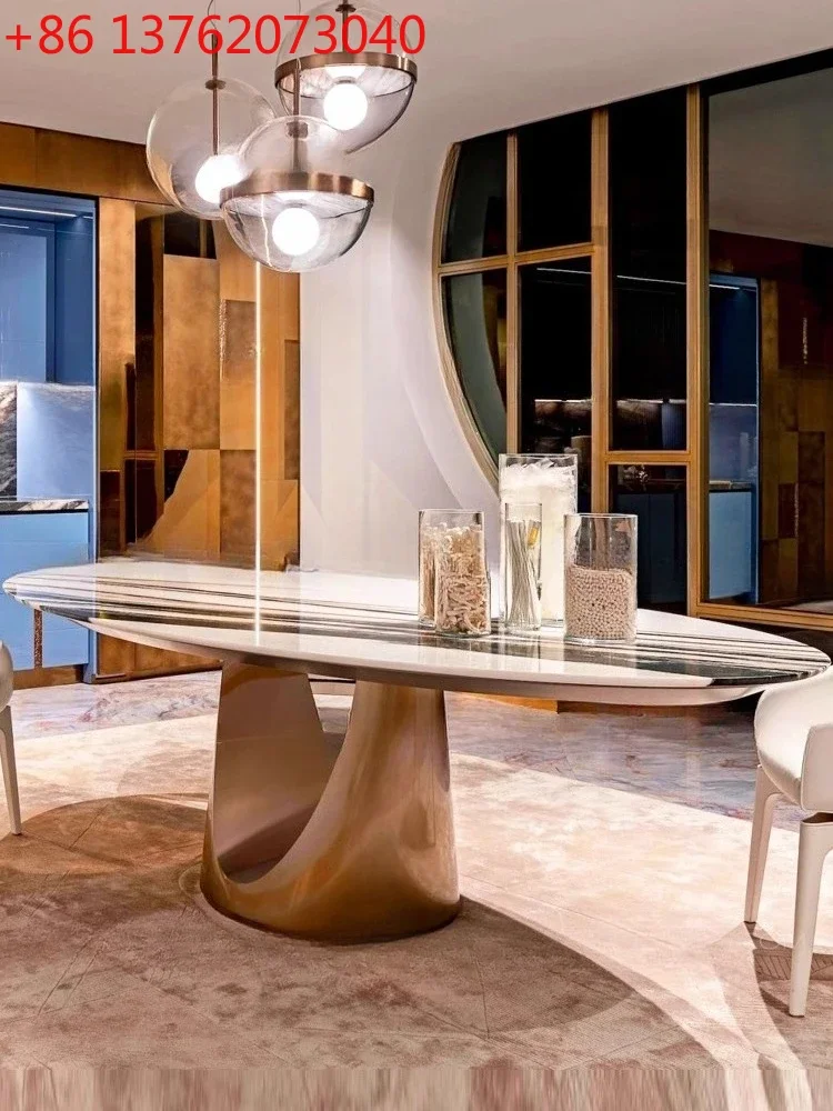 Italian dining table light luxury high sense, new marble oval table, rock slab table
