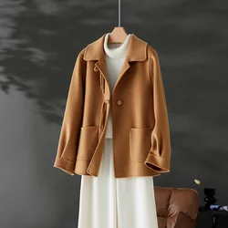 2024 Autumn and Winter New 100% Pure Wool Double sided Coat Women's Medium Fit Suit Collar Fashion Trend Solid Color Coat Top