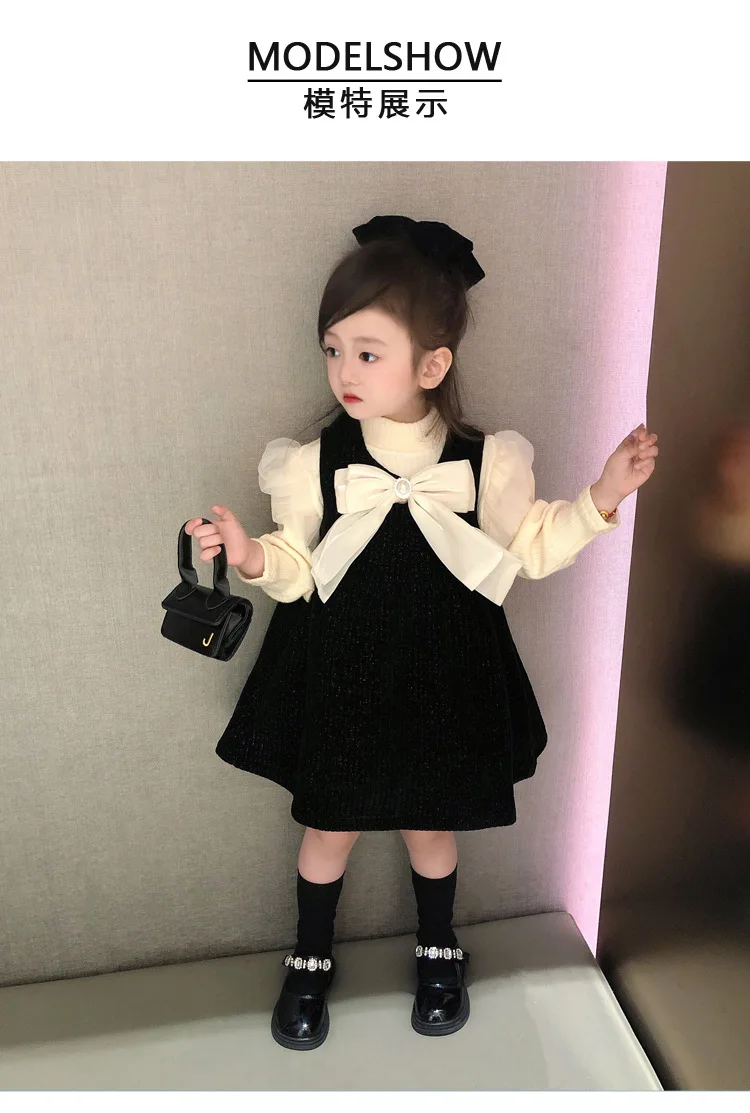 Mädchen Langarm Weiches Tüll-Prinzessinnenkleid Kinder Puffrock Zweiteiliges Innenset Atmungsaktives Bequemes Babykleid Casual – Detail 4