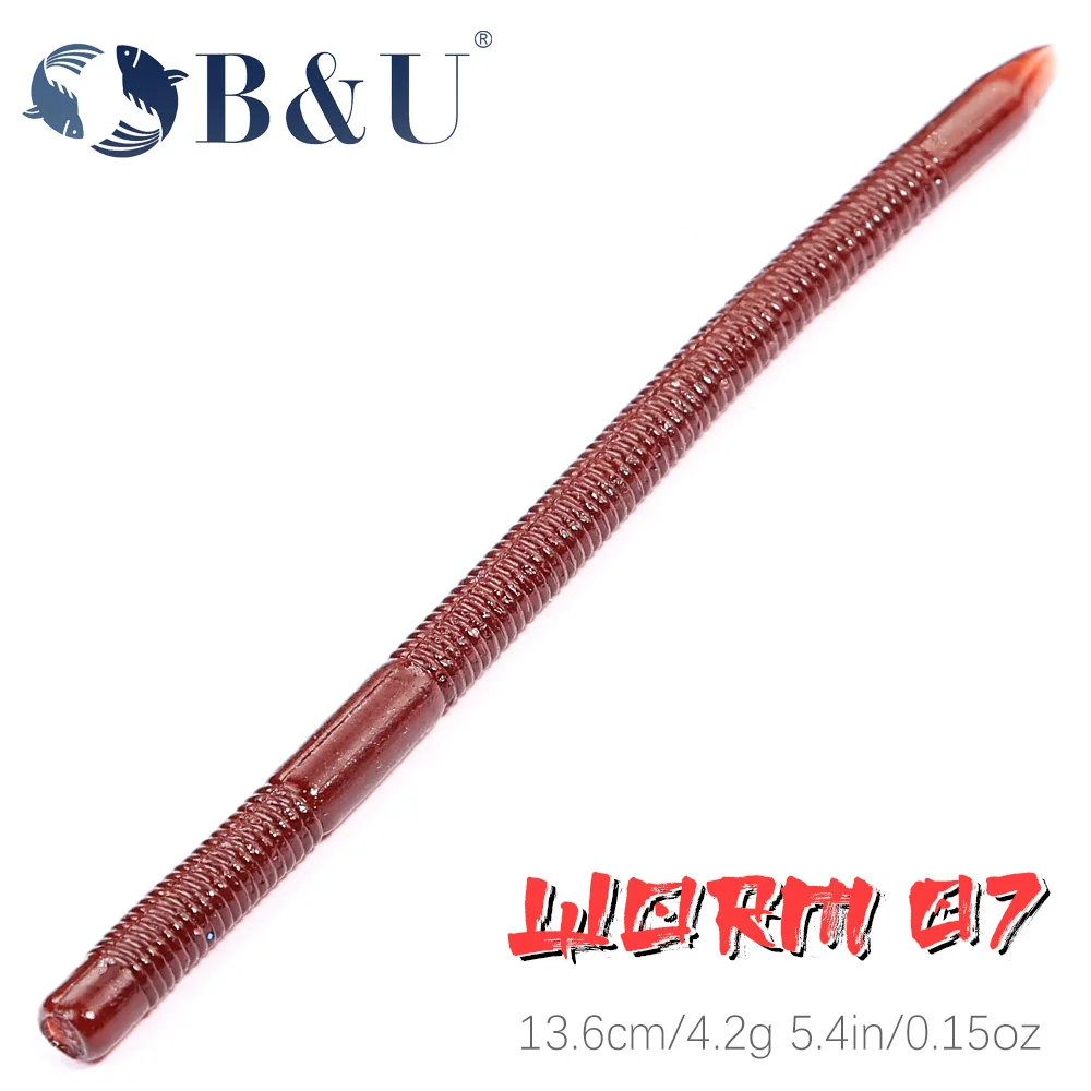 B&U 8pcs Earthworm Soft Lure Slow Sinking 136mm 4.2g Artificial Fishing Lures Bass Flatfish Worms Fishing Soft Baits