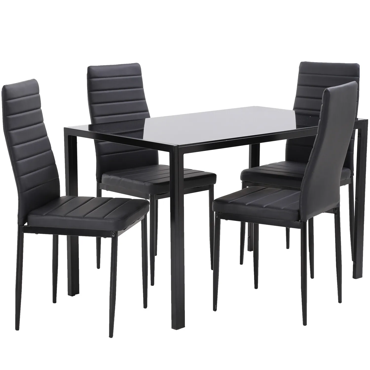 

Dining Room Table Set 5-Piece Kitchen with 4 Faux Leather Metal Frame Chairs