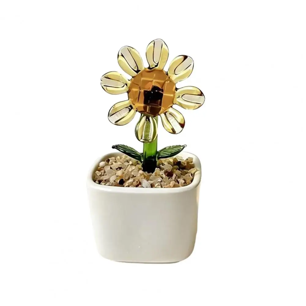 Small Indoor Plant Holder Mini Glass Planter Desktop Ornament Colorful Handmade Glass Flowers Bouquet Exquisite Tiny for Home
